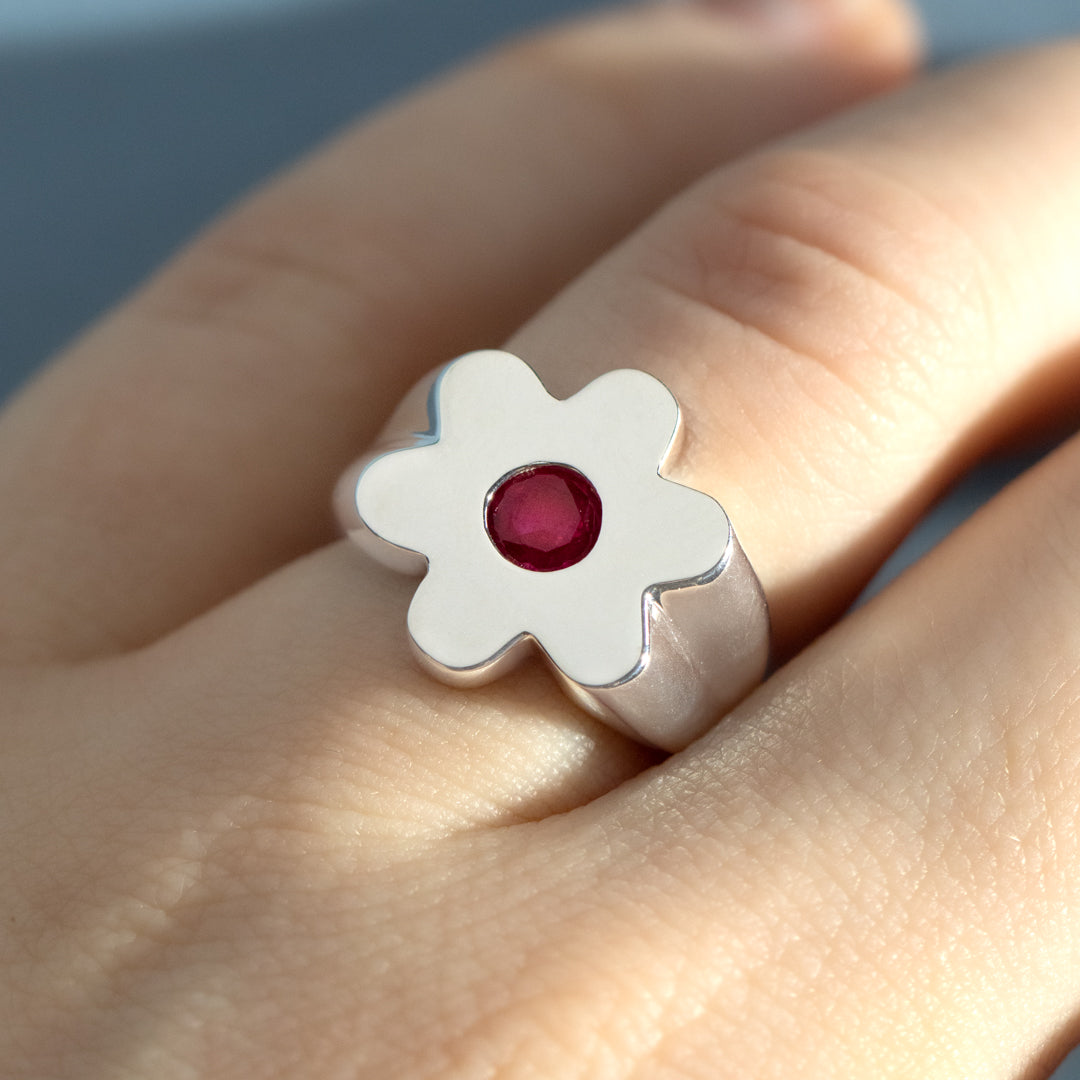 Sterling Silver Flower Signet Ring