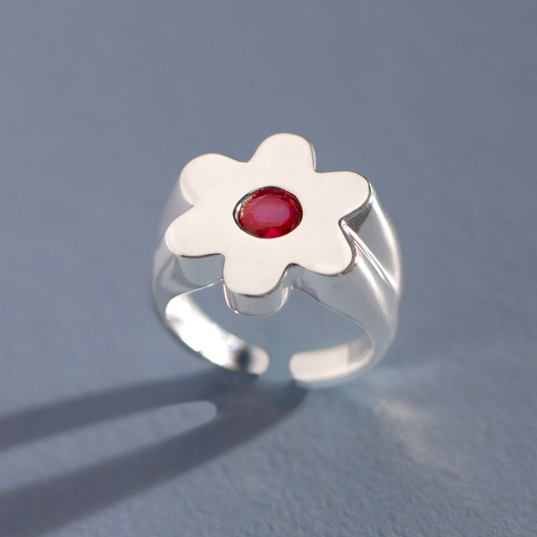 Sterling Silver Flower Signet Ring